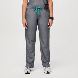 Figs Graphite  Straight Leg Pants with Teal Drawstring
